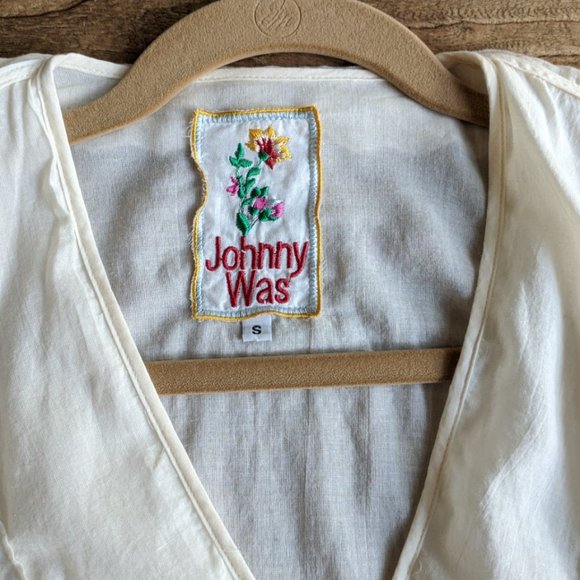 JOHNNY WAS Tie Front Overlay Collar Ruffle Top S - Picture 8 of 10